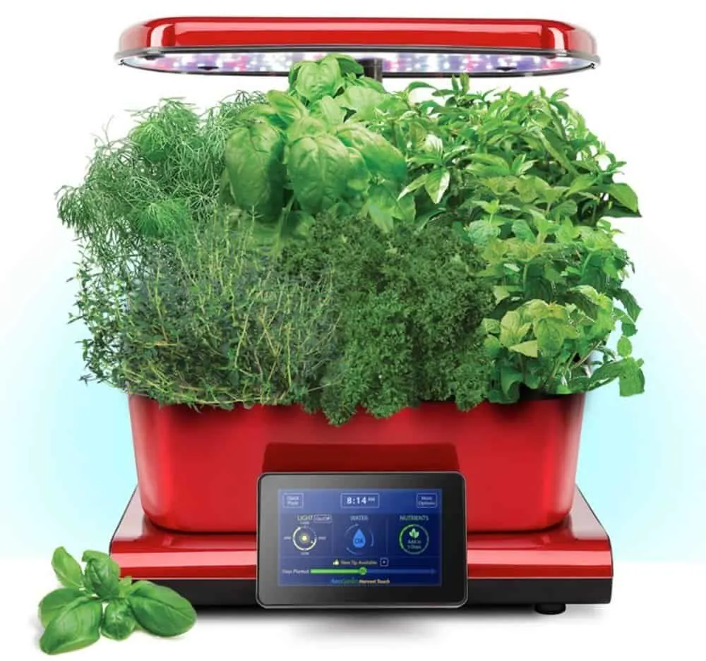 Harvest Touch by Aerogarden Red Stainless Indoor Garden with Gourmet Herb Kit