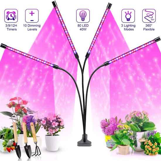 Grow Lights Plant Lights for Indoor Plants Semai 40W 80 LED Lamp Bulbs with 3 9 12H Timer 10 Dimmable - Best Light for Growing Plants Indoors