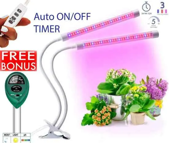 Plant Lights for Indoor Plants Plant Light with 64 Full Spectrum LED Adjustable Dual Head Gooseneck Growing Lamps with Stand - Best Light for Growing Plants Indoors
