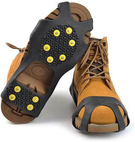 StyleZ 10 Stud Spikes Anti Slip Snow Ice Grips Over Shoe Traction Cleats Rubber Crampons Slip on Stretch Footwear - Best Shoes for Icy Pavements