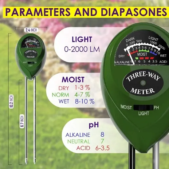 Trazon Soil pH Meter 3 in 1 Soil Tester Moisture