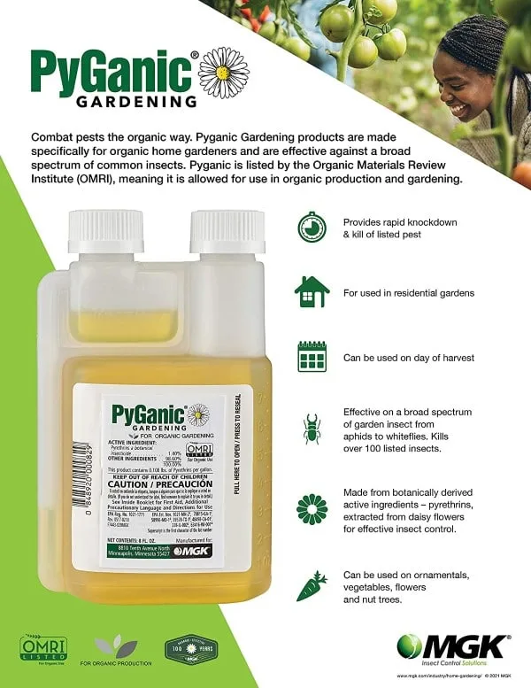 PyGanic Gardening Botanical 8oz Insecticide Pyrethrin Concentrate Best Insecticide For Vegetable Garden