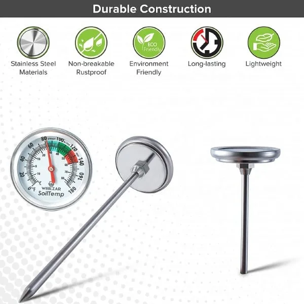 Wirezar Stainless Steel 5 Inch Lightweight and Portable Soil Thermometer Best Soil Thermometer