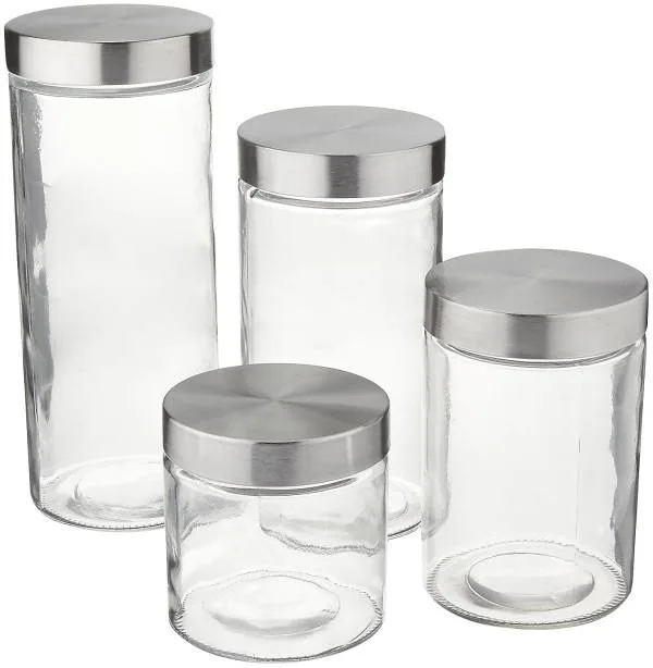 Anchor Hocking Callista 4 Piece Glass Canister Set with Stainless Steel Lids
