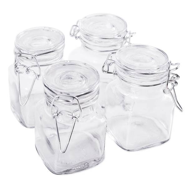 3 1 4 Square Glass 3oz Jar with Hinge Glass Lid for Home Kitchen