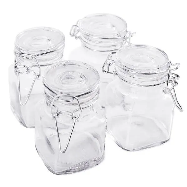 3 1 4 Square Glass 3oz Jar with Hinge Glass Lid for Home Kitchen