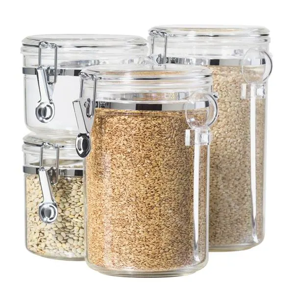 Oggi 4pc Clear Canister Set with Clamp Lids Spoons