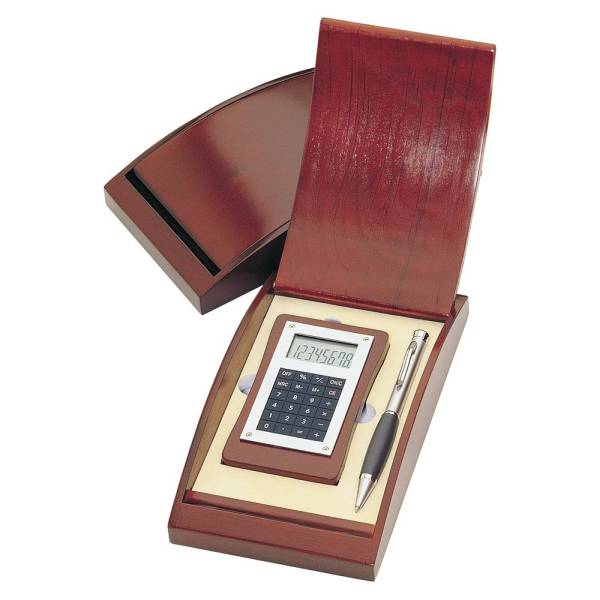 Unique Calculator and Pen Gift Set in Rosewood Box